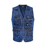 WIAOFELLAS  -  Men Vest Denim Waistcoat Jacket Deep Blue Male Sleeveless Coat Spring Autumn Multi-Pocket Jeans Gilet Outwear New Chalecos