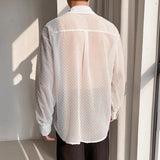 WIAOFELLAS  -  Spring Summer Lace See-through Shirts Blouse Men Sexy Lapel Long Sleeved Nightclub Men's Shirt Fashion Handsome Mens Clothing
