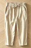 Wiaofellas  -  Men Japanese Chinese Style Linen Cropped Pants Summer Thin Loose Elastic Drawstring Waist Casual Trousers Plus Size M-5XL