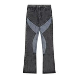 WIAOFELLAS  -  Patchwork Jeans Men Vertical Panelled Streetwear American Style Oversize Straight Spring Autumn Handsome Mopping Trousers Cozy
