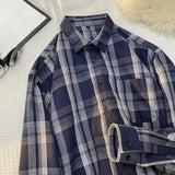 WIAOFELLAS  -  Boyfriend Button Long Sleeve Turn-down Collar Checkered Men's Clothing Spring Autumn Contrast Color Cardigan Shirt Coast Tops