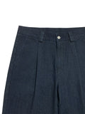 Wiaofellas  -  SS Men's Neapolitan Pleated Suit Pants, Solid Denim Style High Waist Straight Leg Business Casual Trousers