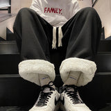 Wiaofellas  -  Winter Thickened Fleece Straight Leg Casual Pants Men's Trendy Lamb Velvet Versatile Cool Teenage Sports Fashion Trousers