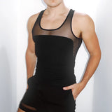 WIAOFELLAS  -  Men Sets Mesh Patchwork O-neck Sleeveless Tank Tops & Shorts Two Pieces Sets See Through Streetwear Fashion Men's Suits