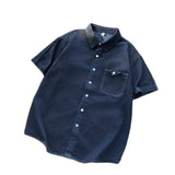 Wiaofellas  -  Summer Vintage Japanese Style Pocket Splicing Denim Short Sleeve Loose Washed Five Sleeve Workwear Shirt Trendy Unisex Casual