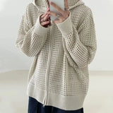 Wiaofellas  -  Loose Hollow Out Knitted Cardigan Sweater for Men and Women High Street Style Casual Summer Top Korean Version