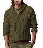 WIAOFELLAS  -  Spring Autumn Men Knit Sweater Fashion Stand Collar Button-up Top Vintage Mens Long Sleeve Solid Sweaters Casual Streetwear
