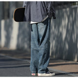 WIAOFELLAS  -  Autumn Jeans Men Frayed Baggy All-match Hip Hop Harajuku Full Length American Style High Street Popular Washed Denim Trousers