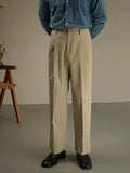 Wiaofellas  -  Fashionable Pleated Suit Trousers Loose Fit Bottoms For Male Mens Old Money Style Autumn Solid Color Pants Daily Outdoor