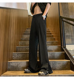 WIAOFELLAS  -  Brown Black Baggy Suit Pants Men Fashion Social Mens Dress Pants Korean Loose Straight Flared Pants Mens Office Formal Trousers