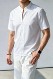 Wiaofellas  -  Summer Stand Up Collar Short Sleeved T-shirts Men Loose Casual Social Pullover Vacation Beach Hawaiian T-shirt Men Clothing