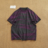 WIAOFELLAS  -  Loose off rotator sleeve American short sleeve T-shirt male personality print heavy industry old washed cotton half sleeve T