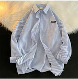 Wiaofellas  -  Long-sleeved Vertical Striped Shirt Men's Handsome Casual Hong Kong Style High Street Shirts
