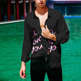 Wiaofellas  -  New I love you printing Shirt Sexy Thin Clothing Summer Men Long Sleeve Chemise Tops Homme Casual Men Shirt M-3XL Black/Yellow