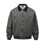 WIAOFELLAS  -  Loose Contrast Paneled Zipper Jeans Coat Mens Lamb Fleece Denim Jacket Washed Distressed Streetwear Cpwboy Top
