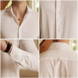 WIAOFELLAS  -  Plus Size Long Sleeve V-Neck Solid Shirts for Men Autumn Spring Slim Fit Business Formal Mens Shirt Fashion Trendy Mens Clothing