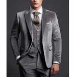 Wiaofellas  -  Velvet Suits for Men Single Breasted Wedding Tuxedo Groom Peak Lapel Slim Fit 3 Pieces Grey Formal Suit Jacket with Pants Vest