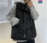 WIAOFELLAS  -  Corduroy Parkas Vest Men Stand Casual Keep Warm Loose Sleeveless Cotton Padded Harajuku Korean Style Teens Outwear All-match