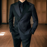 Wiaofellas  -  Double Breasted Stripe Suits For Men Wedding Groom Tuxedos 2 Pcs Pinstripe Italian Style Custom Made Male Fashion
