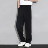 Wiaofellas  -  Men's Beige Suit Straight Leg Trousers Summer Lightweight Drapey Fabric Business Formal Breathe Casual Loose Trousers