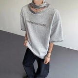 WIAOFELLAS  -  Fashion Men's Letter embroidery Tie Shoulder Pads Design T-shirts Trendy Casual Short Sleeves Tops Male 2025 Summer