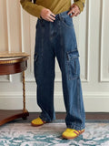 WIAOFELLAS  -  Vintage Cargo Jeans Korean Style Straight Leg Casual Large Pocket Design Autumn New Trendy Denim Pants Men's