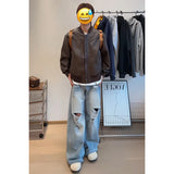 WIAOFELLAS  -  Brown Leather Jacket Men Fashion Casual Black Motorcycle Jackets Men Streetwear Hip-hop Loose Bomber Jacket Mens Outwear M-3XL