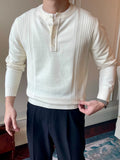 WIAOFELLAS  -  Fall Winter Daily Casual Mens Sweaters Trendy Solid Color Buttoned O Neck Knitted Henley Shirts Men Fashion Long Sleeve Jumpers