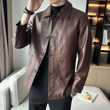 Wiaofellas  -  Mens Pu Leather Motorbike Jacket Fashion Turn Down Collar Motorcycle Biker Coats Loose Faux Leather Jacket Men Streetwear Man