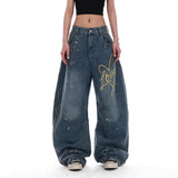 WIAOFELLAS  -  Summer New Men's Y2k Embroidered Straight Jeans American Retro Fashion Trend Street Hip-Hop Loose Niche Men's Bottoms