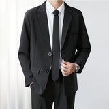 Wiaofellas  -  Winter New Men's Solid Color Long-Sleeved Suit Jacket Korean Retro Fashion Trendy High Street Loose Casual Men's Top