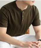 Wiaofellas  -  Brand Laisel Linen Knitted T-shirt Men's Short Sleeved Slim Casual Business Polo Shirts Round Neck Social Versatile Base T-shirt