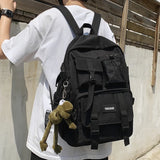 WIAOFELLAS  -  Unisex School Backpack Black Nylon Anti Theft Large Students Laptop Rucksack Sweethearts Casual Travel Chic Korean Mochilas