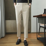 Wiaofellas  -  Men's Slim Fit Dress Pants New Solid Color Formal Trousers Business Casual Straight Leg Suit Pants For Male Office Wedding Wear