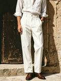 Wiaofellas  -  Men's Italian Naples Style Solid Pants, Elegant Light Business Commuter Trousers, Loose Straight Leg Casual Suit Pants