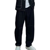 WIAOFELLAS  -  Mens Denim Pants Streetwear Trendy seam Lines Design Casual Wide-leg Jeans Drape Solid Fashion Versatile Summer Baggy Trousers