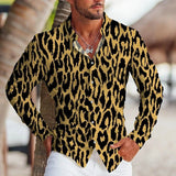 Wiaofellas  -  Men's 3D Leopard Print Long Sleeve Button Down Shirt 4-Way Stretch Breathable Casual Tops