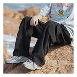 WIAOFELLAS  -  England Style Trousers Cargo Spring Autumn Solid Color Elastic High Waisted Men's Clothing Pockets Casual Retro Cropped Pants