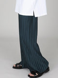 Wiaofellas  -  Korean Style Men Clothing Spring Summer Ice Silk Pleated Wide Leg Pants Elastic Waist Causal Loose Straight Trousers