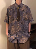 Wiaofellas  -  New Chinese Sle Danon Print ort Sve irt Men's Summer American Retro Loose Purple irt Polyester Fiber Casual Wear