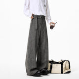 Wiaofellas  -  Textured Oversize Casual Pants for Men Spring Autumn Loose Wide Leg Slimming Old Money Style Flat Front Trousers