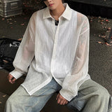 WIAOFELLAS  -  Simple Men's Shirts Turn-down Collar Long Sleeved Single Breasted Shirt Solid Color Casual Quick-dry Loose Menswear