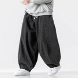 Wiaofellas  -  New Men's Pants Large Japanese Retro Loose Haren Straight Leg Pants Hong Kong Style Wide Leg Cowboy Lantern Pants