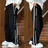 WIAOFELLAS  -  Mens Pants Printed Ribbon Pockets Pants Autumn Casual Streetwear Sports Baggy Joggers Wide Leg Pants Men's Clothing Unisex
