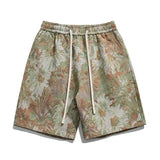 WIAOFELLAS  -  New Summer Men's Style Mid Waist Loose Elastic Tie Flowers Printing Casual Pants Classic Fashion Commuter All-match Shorts