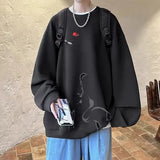 WIAOFELLAS  -  New Ink Painting Crane Printed Pullover Hoodies For Men Spring Hip Hop Fashion O-Neck Hoody Y2K Streetwear Sweatshirts