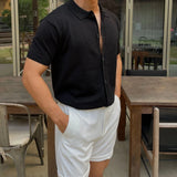 Wiaofellas  -  Summer New Men's Solid Color Short-Sleeved Shirt American Retro Fashion Trend Simple Loose Breathable Vacation Men's Tops