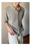WIAOFELLAS  -  Fashion Men's Knit Hollow Out Texture Solid Color Shirts Trendy Single-breasted Lapel Casual Tops Male Summer