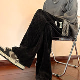 WIAOFELLAS  -  Wide Leg Pants Men Autumn Winter Corduroy Chic Plaid Loose All-match Male Clothing Drawstring Streetwear American Hip Hop Design