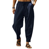Wiaofellas  -  Men's Summer Casual Sports Pants Loose Fit Cotton Linen Breathable Straight Leg Trousers Youthful Energy Style Khaki Color